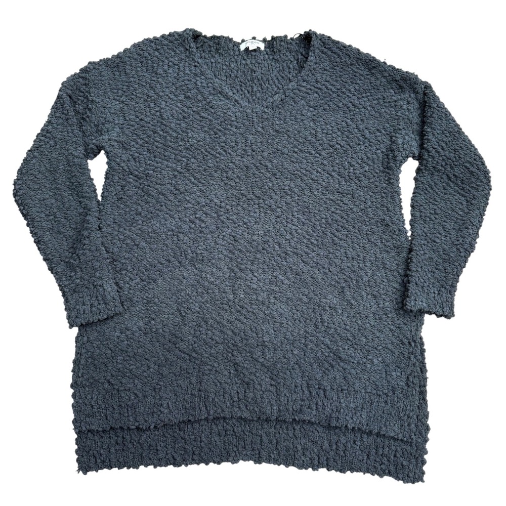 Umgee Tunic Sweater Gray Popcorn Knit V-Neck Womens Size S Soft Textured Boho